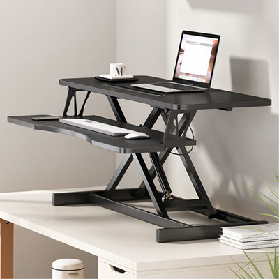 Convertisseur de bureau 32 pouces, hauteur réglable pour s'asseoir pour se lever, poste de travail double moniteur et ordinateur portable avec large plateau à clavier (NOIR)