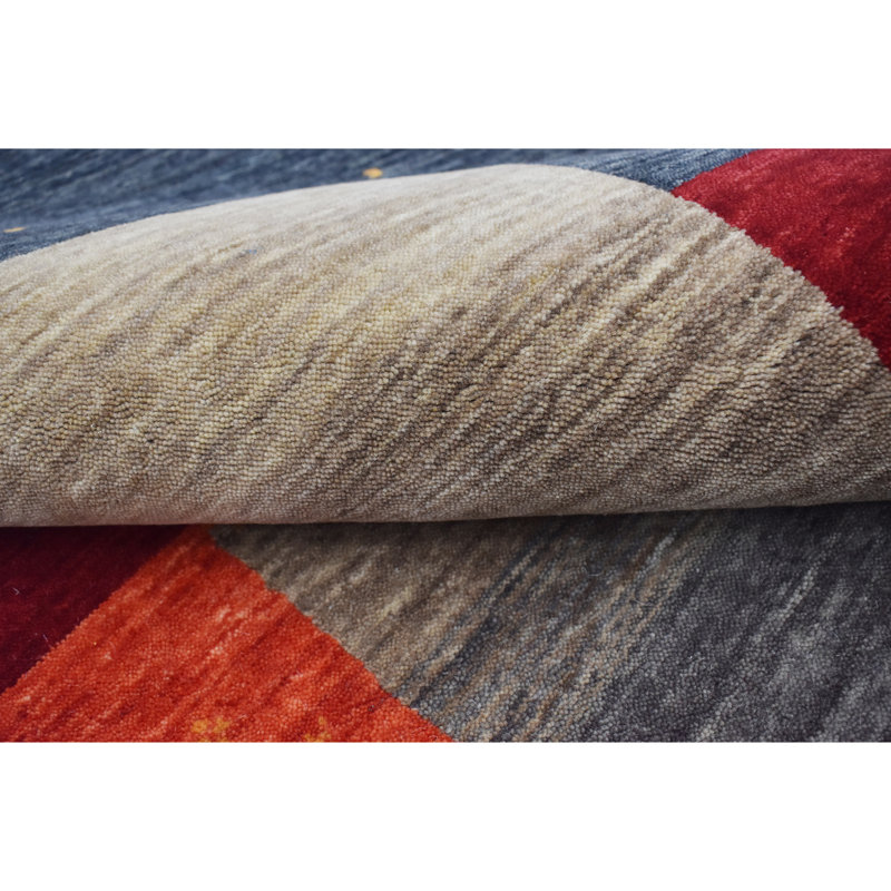 Hand Knotted Wool Area Rug in Black/Gray/Red/Beige, Runner 2'6" x 12'