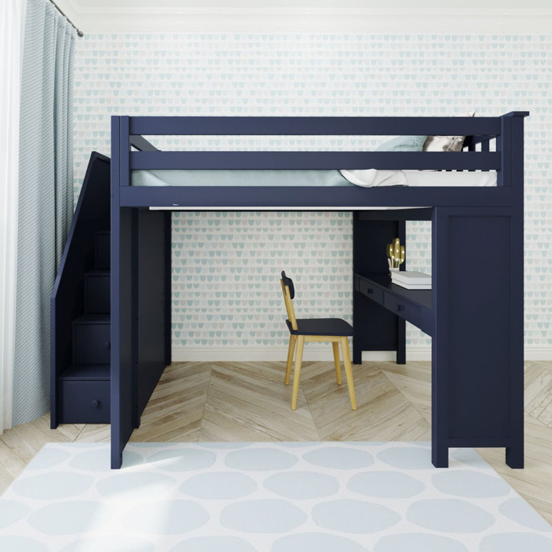 Lennon Kids Full Loft Bed with Drawers, Blue