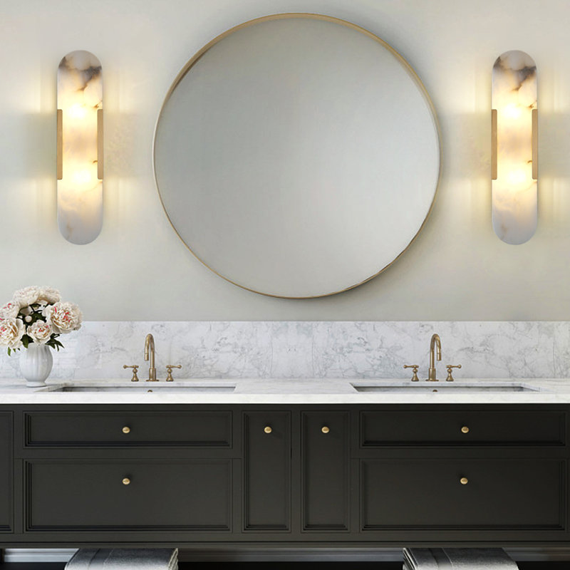 20" Dimmable Wall Mounted Sconce with Alabaster Shade (Set of 2), Brass