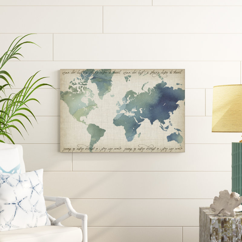 Carte du monde aquarelle, H 24 po x l 36 po x P 1,25 po