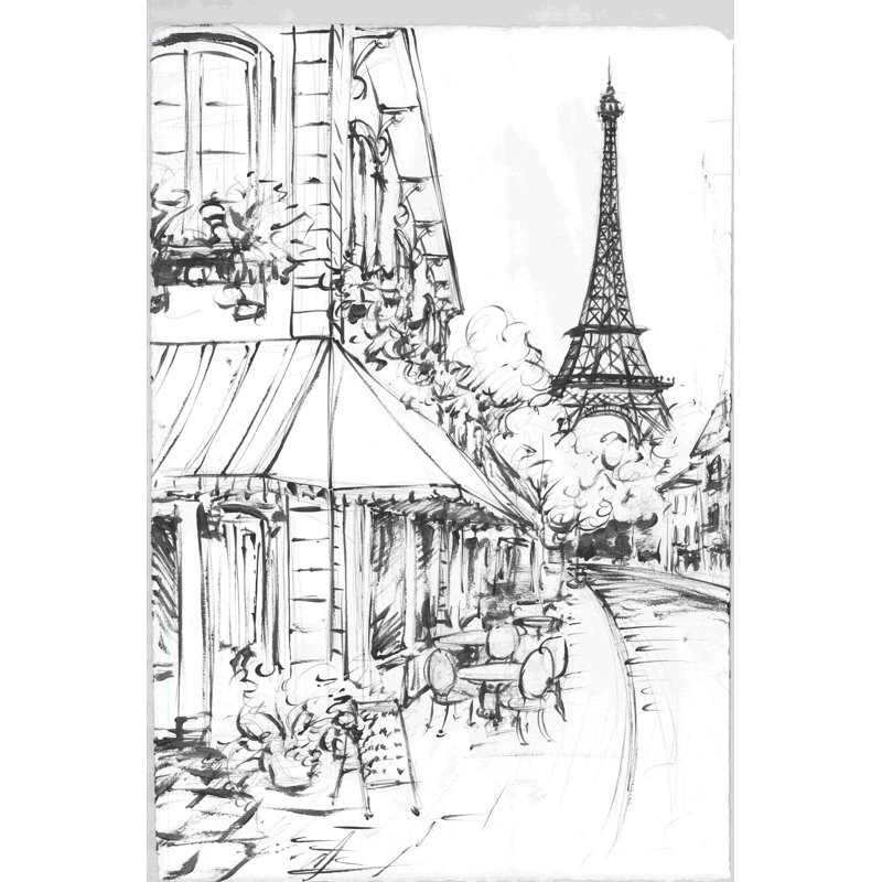 Paris S Croquis 2 - Reproduction de dessin sur toile tendue, H 36 po x l 24 po