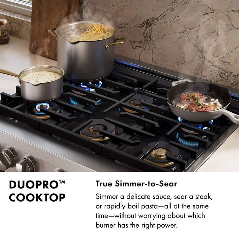 ZLINE Autograph 48 in. Paramount DuoPro Gas Range in Stainless Steel with Gold Helix Handles, Polished Nickel