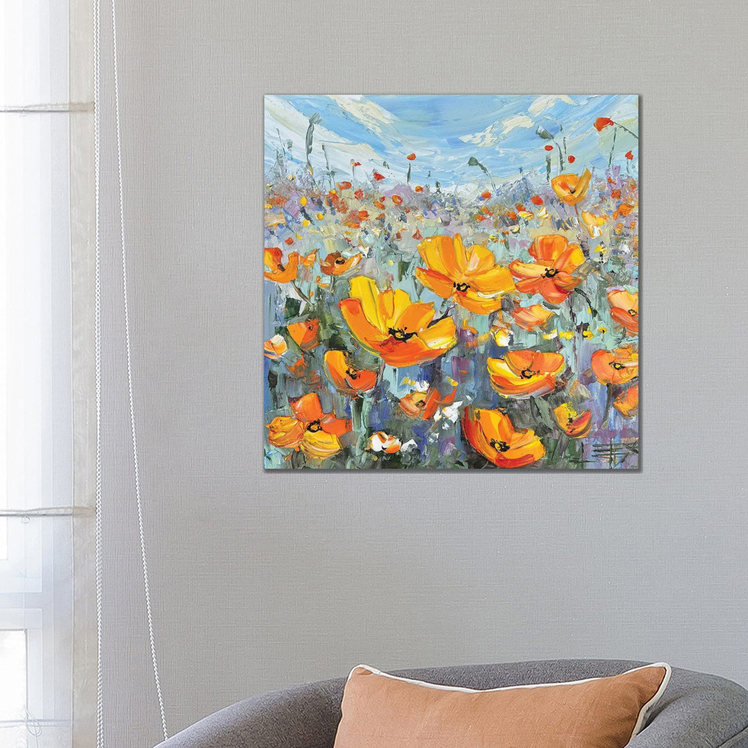 Mohnblumen-Ansicht von Lisa Elley - Galerie-verpackte Leinwand Giclée auf Leinwand ohne Rahmen