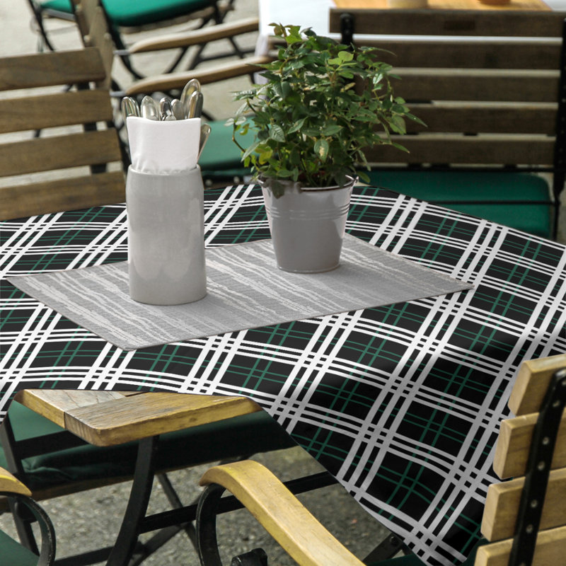 Plaid Cotton Blend Square Tablecloth, Stealth Black/Gotham Green/White