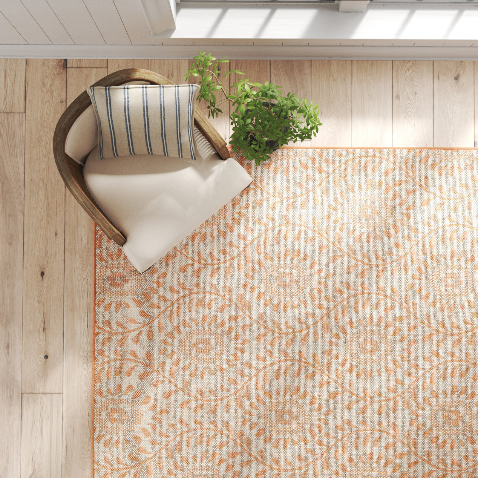Kasey Coral Beige Floral Outdoor Rug, Rectangle 9' x 12'