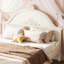 Lit plateforme double sculpté avec tête de lit double, structure en bois massif avec lattes, profil bas, sans sommier, enfants et adolescents. Beige-836883849-836883850