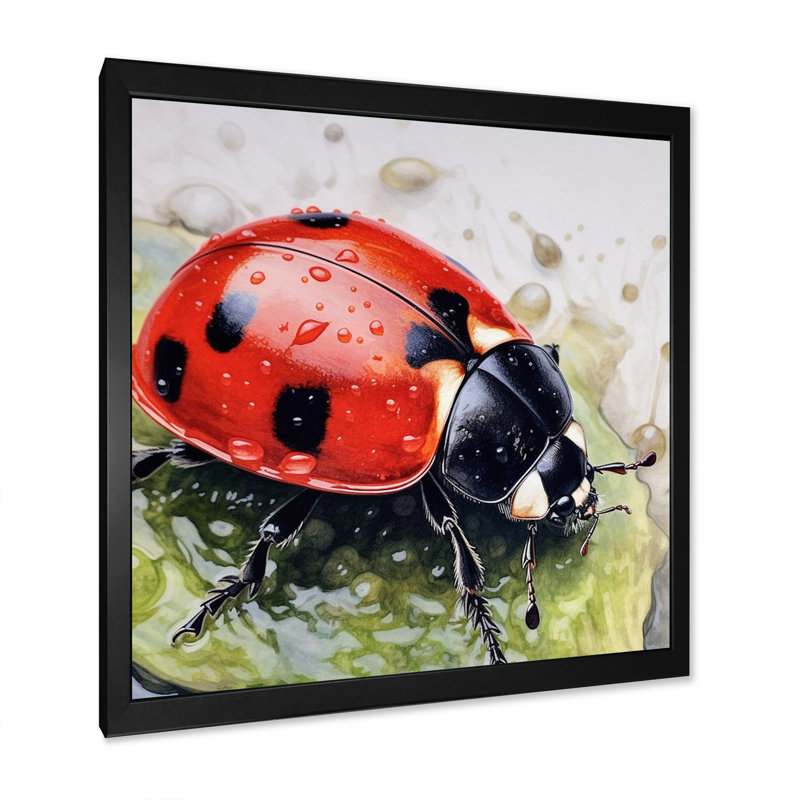 Coccinelles rouges et noires III sur toile, H 30 po x l 30 po x P 1 po, Cadre simple noir