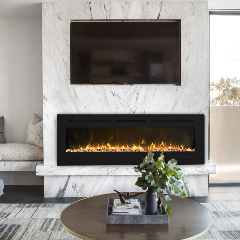 Powder Coated Electric Fireplace with 5100 BTU, 17.72" H x 60" W x 5.91" D