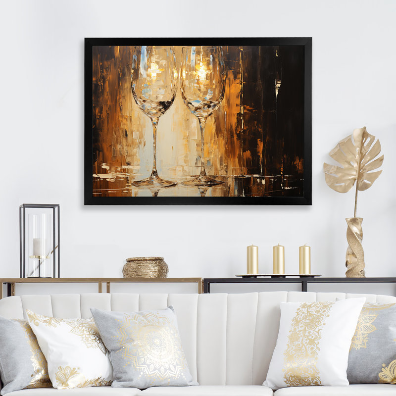 Or et bulles de verre champagne - Art mural champagne, Cadre d'angle fermé noir, H 34 po x l 44 po x P 1,5 po