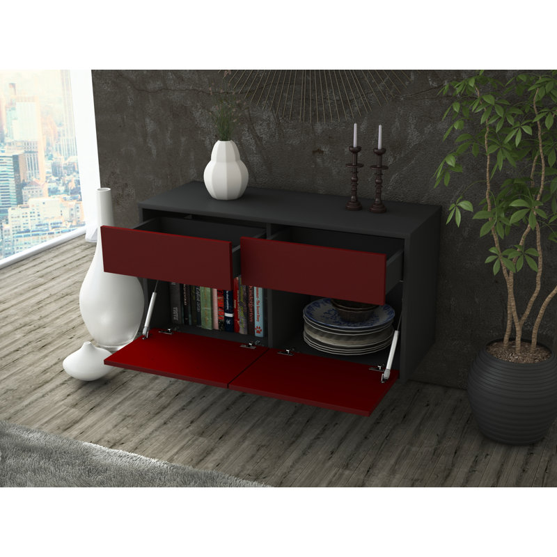 Martindell Unfinished Floating TV Stand, Red