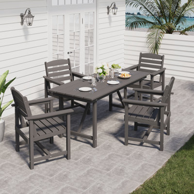 Grey 7-Piece Hdpe Plastic Patio Outdoor Dining Set  With Arm Chairs