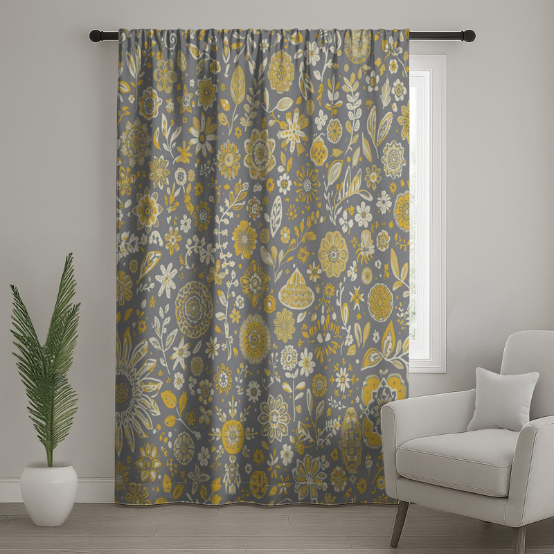 Rideaux gris à motif floral, voilages et voilages à motif floral - 1 panneau, 50 po x 92 po - 1 panneau, Blockout