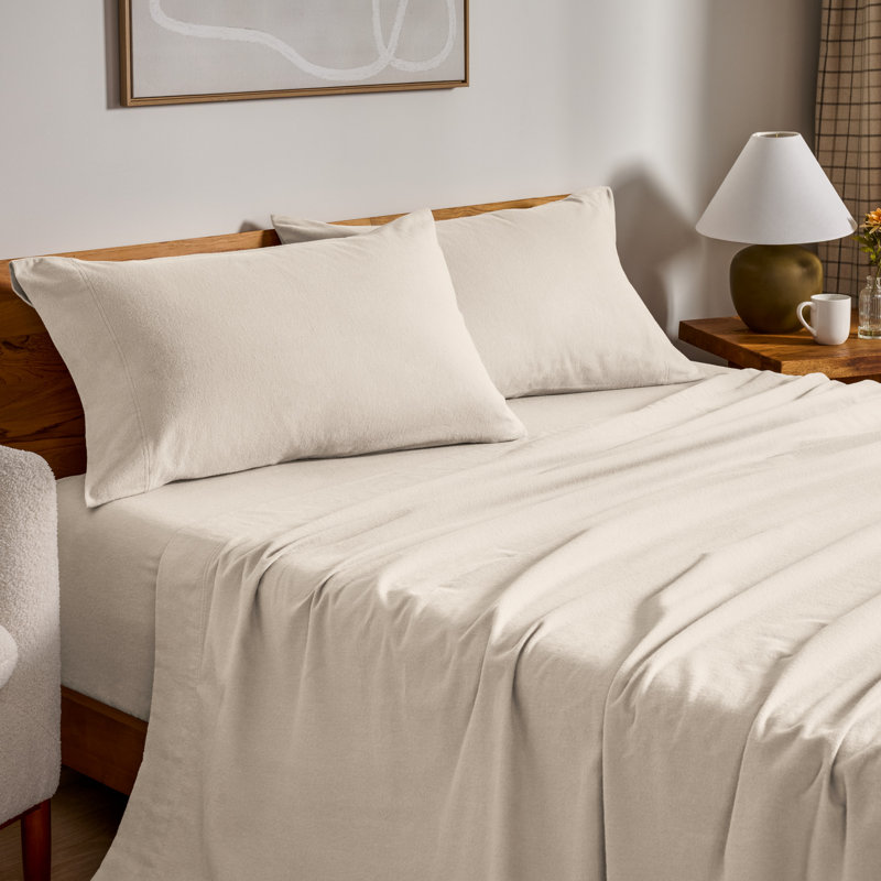 100% Cotton Flannel Sheet Set, Sand, King Sheet Set with 2 Pillowcases