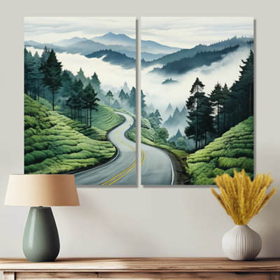 «Road Endless Journey In Green Mountain I», art mural sur toile verte