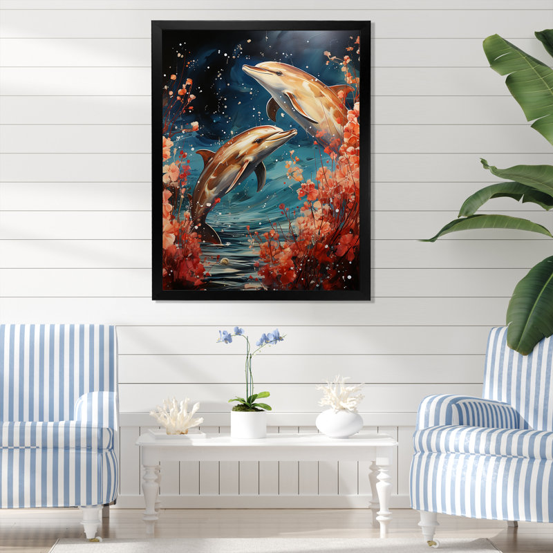 «Dolphin Mystic Encounters» sur impression sur toile, Cadre simple noir, H 32 po x l 16 po x P 1 po