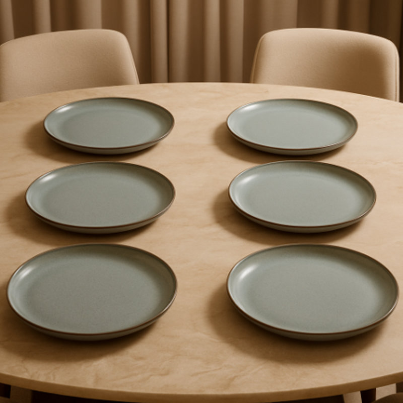 Ensemble de 6 assiettes de service rondes 100% porcelaine 6 pièces, Bleu
