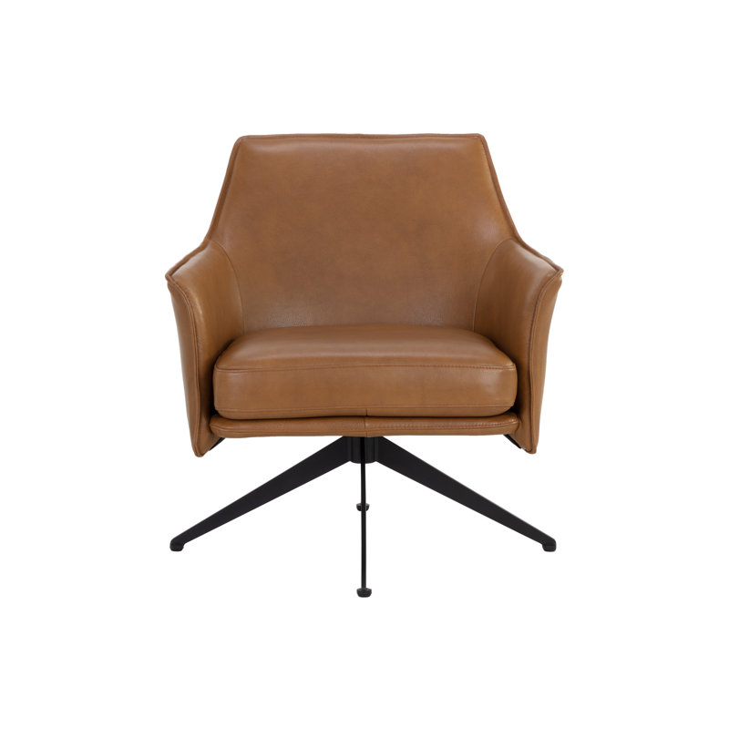 Leather Swivel Lounge Chair, Brown Genuine Leather