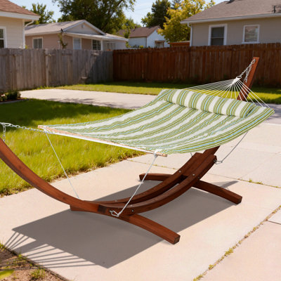 Hamac en corde avec support en bois de 13,5 pi et coussin amovible