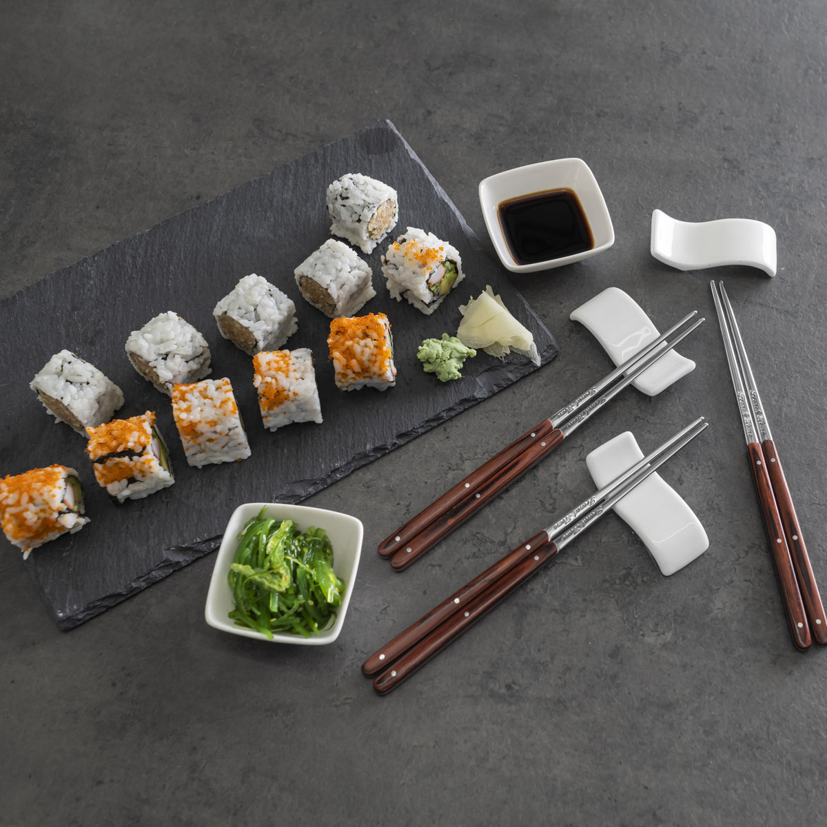 French Home Pakkawood Chopsticks, Rests and Sauce Bowls - Thumbnail 4