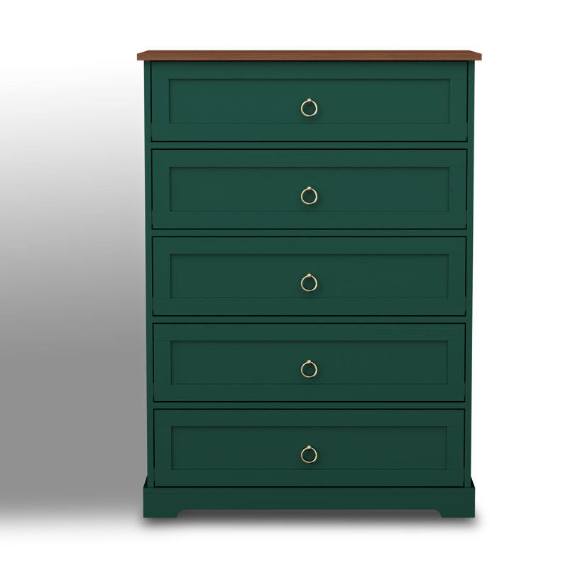Commode 5 tiroirs de 43,31 po de style simple et rétro, Green