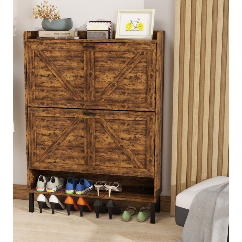 20 Pair Shoe Storage Cabinet, Brown/Black