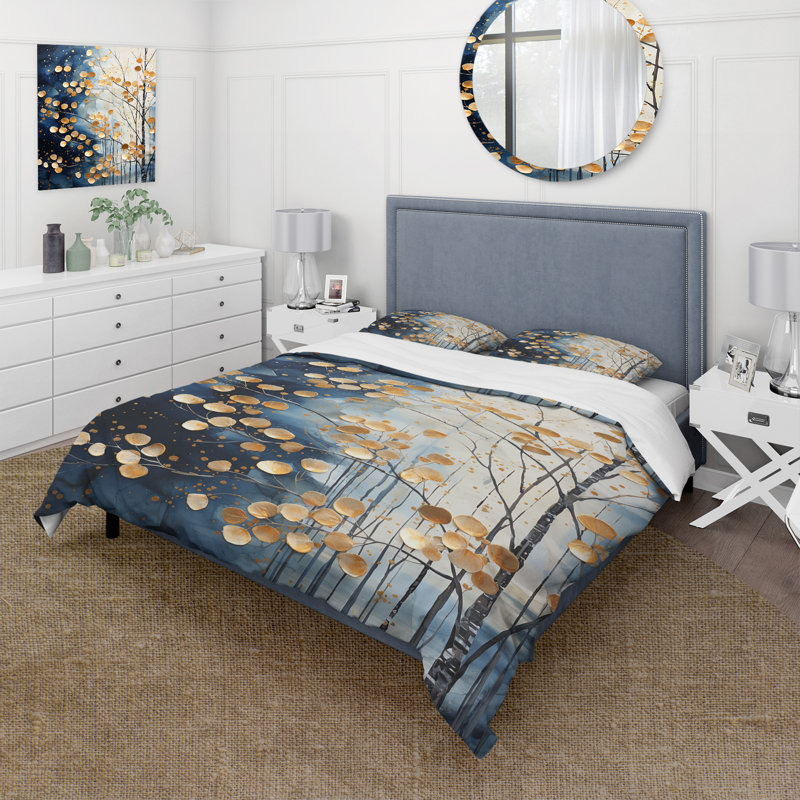 Ensemble de housse de couette érable doré et bleu, Housse de couette pour grand lit