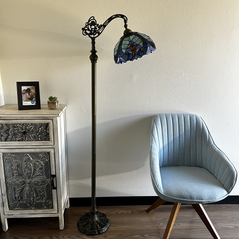 Mathieson Tiffany Floor Lamp Liaison Stained Glass Gooseneck LED Bulb Included 20"W*12"D*63"H, Navy/Green