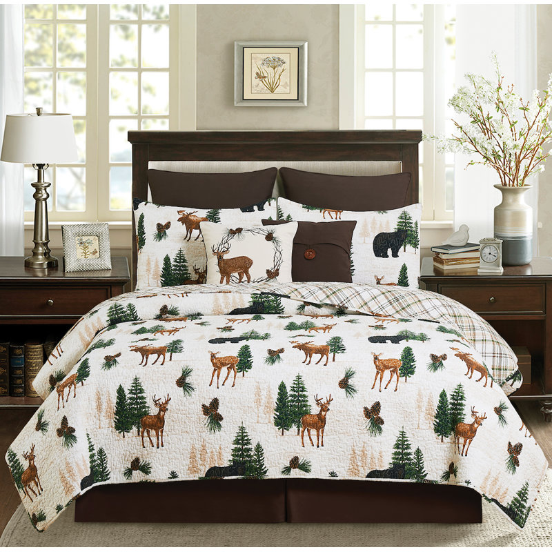 Crestwood Lodge Cotton Reversible Quilt Set, Queen Quilt + 2 Queen Shams