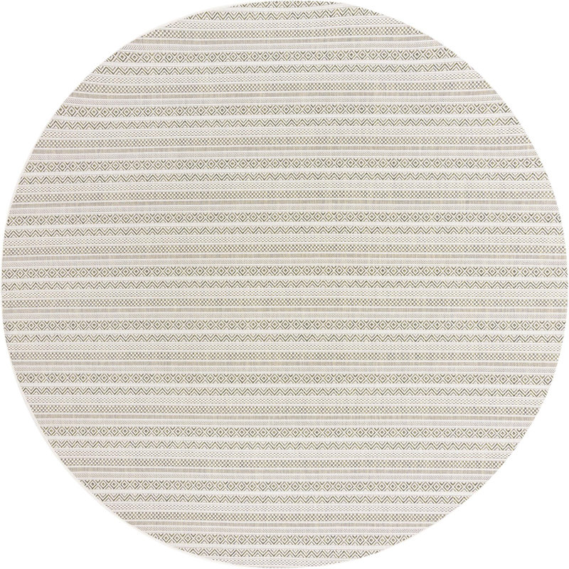 Tapis rayé en polypropylène tissé à la machine intérieur / extérieur gris clair, Rond 10 pi