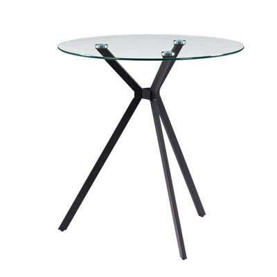 27.5'' Round Glass Top Metal Base Dining Table for Small Space
