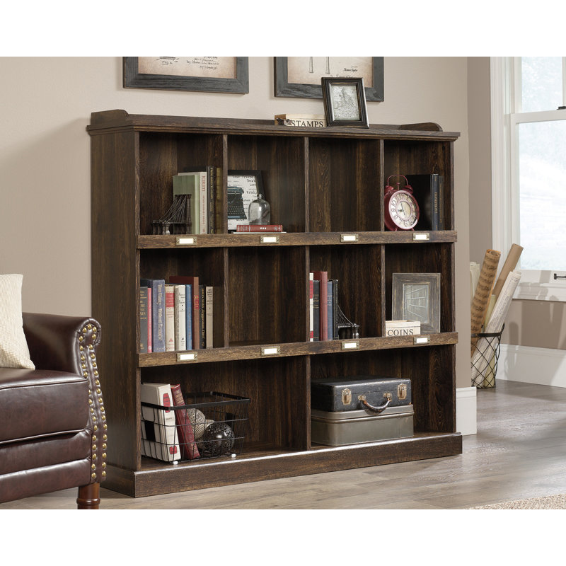 Iron Oak Finish Adjustable Bookcase with Cubbyhole Storage