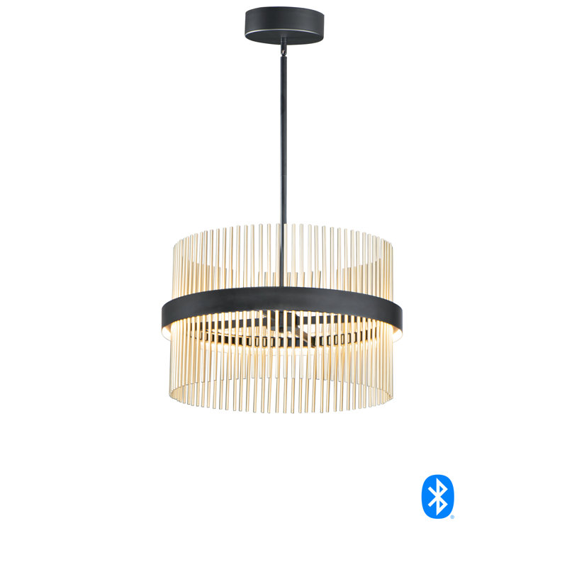 2 - Light Dimmable LED Geometric Chandelier, Black/Satin Brass