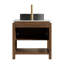 Meuble-lavabo moderne cannelé de 30 po avec plateau en pierre frittée, vasque interchangeable, portes en bois massif et tablette ouverte (noyer)