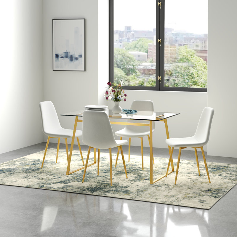 Ensemble de table de salle à manger 4 personnes Lastrup avec table rectangulaire de 47 po et 4 chaises rembourrées dorées