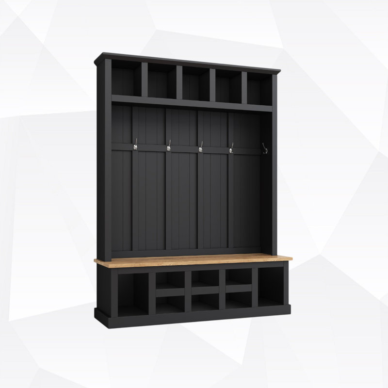 79"H Hall Tree with Open Storage,3-in-1 Hall Tree with Bench, Black