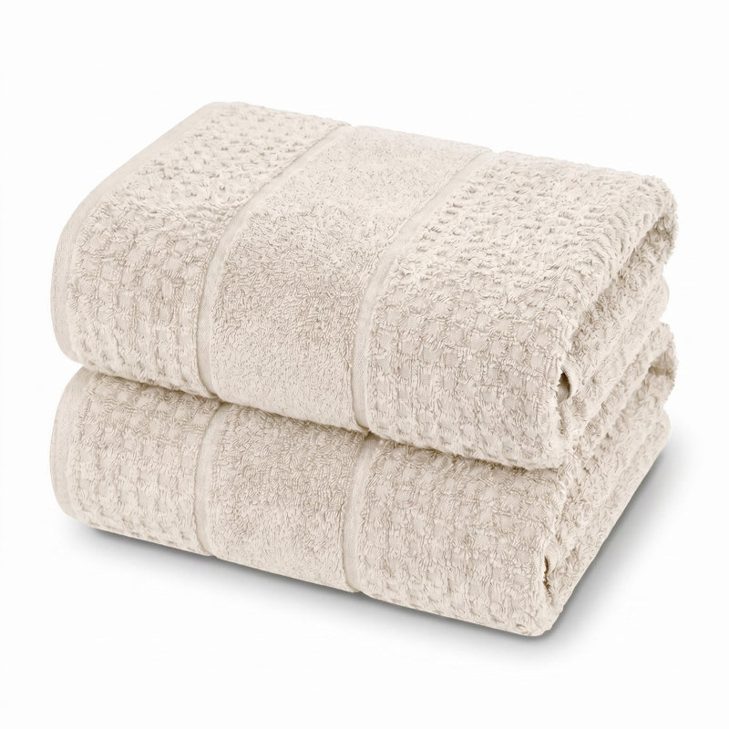  Ensemble de serviettes de bain en coton Zero-Twist - Texture gaufrée nid d'abeille - Séchage rapide, Ivoire ivoire
