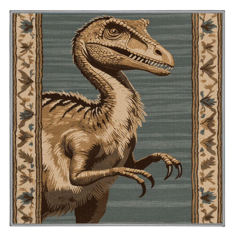 Tapis gris dinosaures lavable à la machine, Carré 6 pi