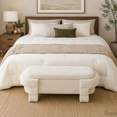 Chenille Storage Bench with Hidden Compartment