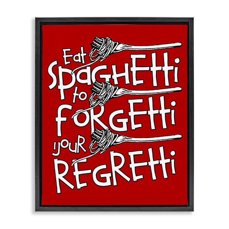 "Drôle de manger des spaghettis", art mural encadré flottant par Ahmad, H 31 po x l 25 po, Cadre flottant noir de jais