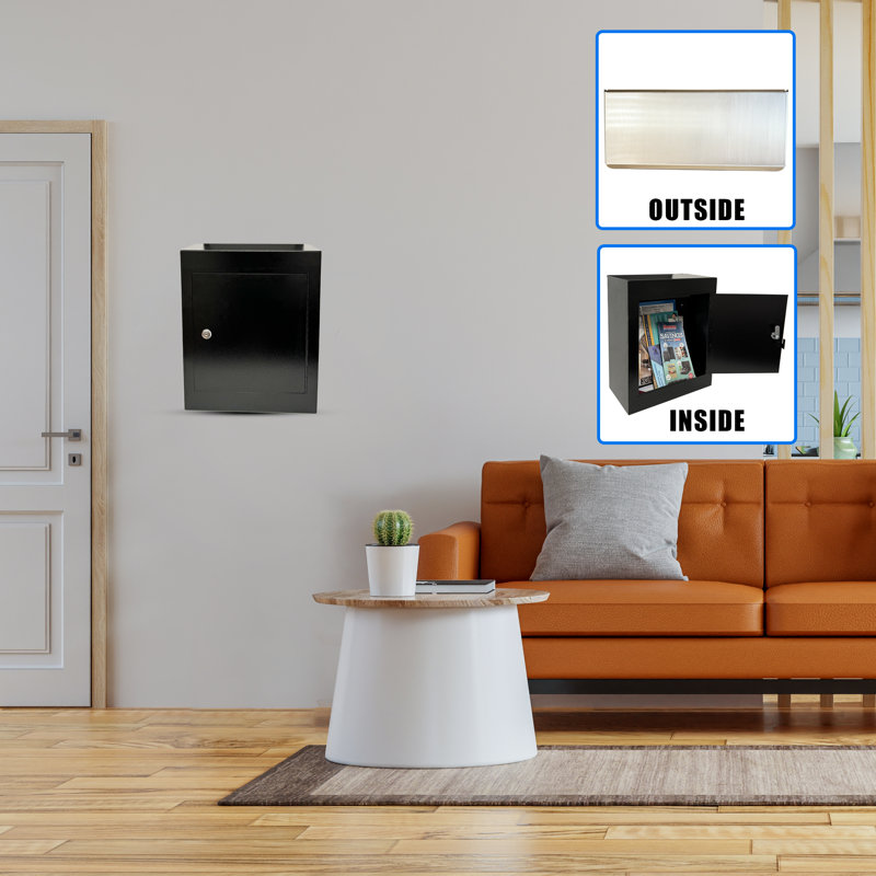 Black Steel Lockable Through-Wall Mailbox with Rainproof Cover