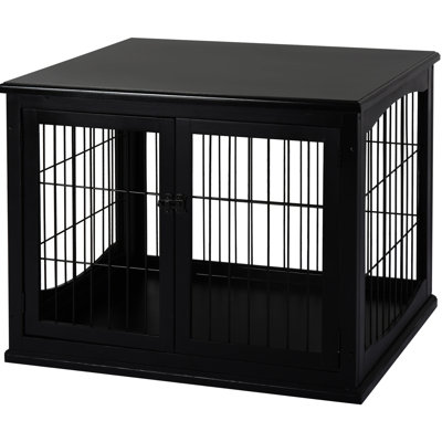 Lockable Puppy Kennel, Attractive End Table Dog Crate, Black Kennel Table, Decorative For Small Dogs,