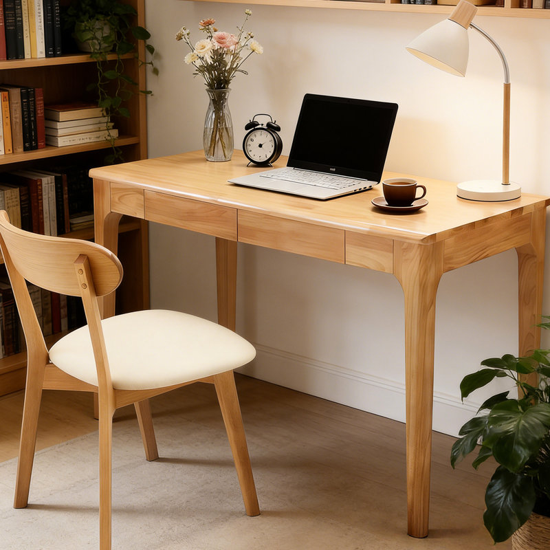 Bureau moderne du milieu du siècle en bois massif avec tiroirs, idéal pour étudier ou travailler au bureau. Bords lisses, glissières de tiroir fiables de différentes tailles.