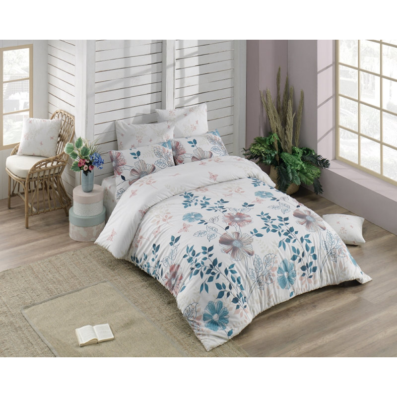 Cotton/Polyester Duvet Cover Set, Blue, 220 x 240 cm - 2 Pillowcases (50 x 70 cm)