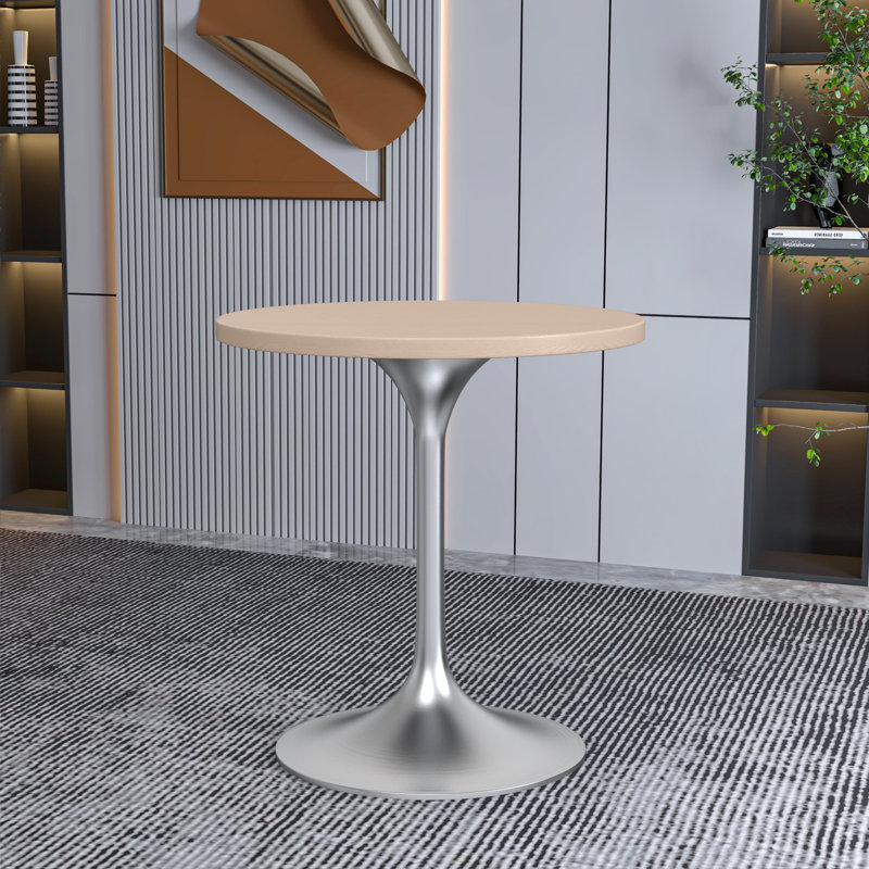 Table de salle à manger Heatherton 27 po avec plateau en panneau de fibres à densité moyenne et piédestal en acier inoxydable