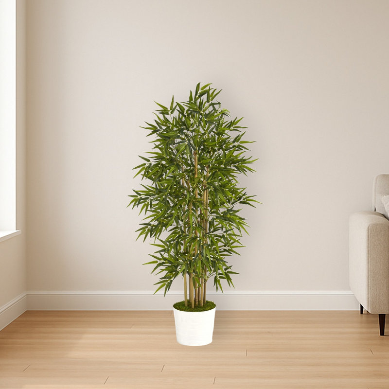 Bamboo Artificial Tree in White Tin Planter