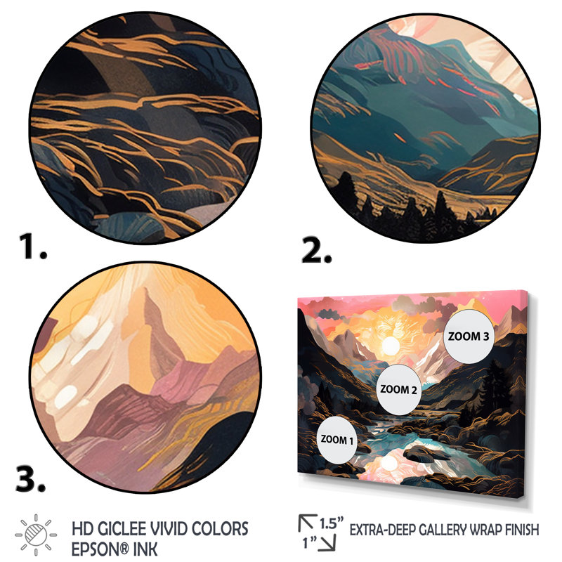 Fiery Mountain Skies I, impression sur toile 3 pièces, H 32 po x l 48 po x P 1 po