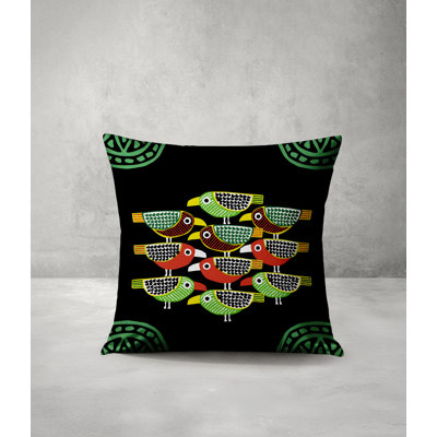 Folksy Bird  Square Throw Pillow