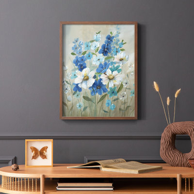 «Blue Garden II», reproduction encadrée - bois massif