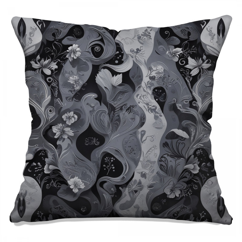 Coussins décoratifs noirs et blancs à motif floral, 26 po x 26 po